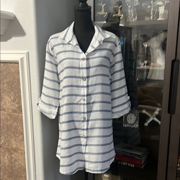 Italian 100% linen Striped Button-Up Shirt dress small - Picture 2 of 6